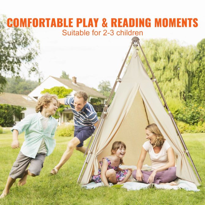 VEVOR Kids Play Tent, Teepee Tent for Kids 1-5 Years Old, Tent for Kids with Windows for Indoor and Outdoor, Foldable Toddler Tent with Mat and Carrying Bag, Kids Tent for Boys and Girls, Beige - Image 6