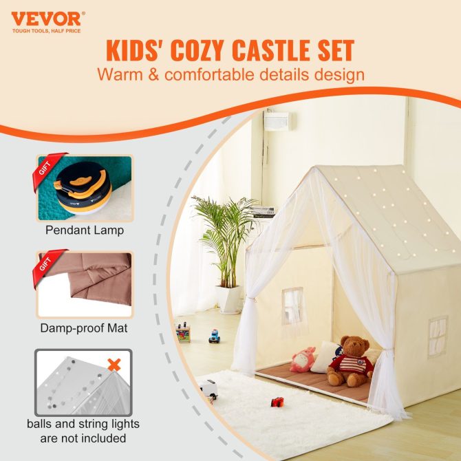 VEVOR Kids Play Tent, Kids Tent for Kids 1-5 Years Old, Toddler Tent with Mat and Tent Lamp, Tent for Kids with Windows for Indoor and Outdoor, Yurt Tent for Boys and Girls, Beige - Image 2