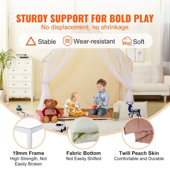 VEVOR Kids Play Tent, Kids Tent for Kids 1-5 Years Old, Toddler Tent with Mat and Tent Lamp, Tent for Kids with Windows for Indoor and Outdoor, Yurt Tent for Boys and Girls, Beige - Image 3