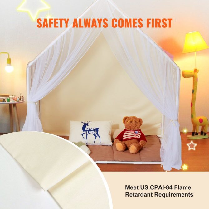 VEVOR Kids Play Tent, Kids Tent for Kids 1-5 Years Old, Toddler Tent with Mat and Tent Lamp, Tent for Kids with Windows for Indoor and Outdoor, Yurt Tent for Boys and Girls, Beige - Image 4