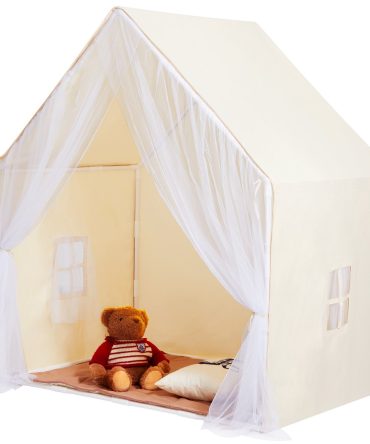 VEVOR Kids Play Tent, Kids Tent for Kids 1-5 Years Old, Toddler Tent with Mat and Tent Lamp, Tent for Kids with Windows for Indoor and Outdoor, Yurt Tent for Boys and Girls, Beige