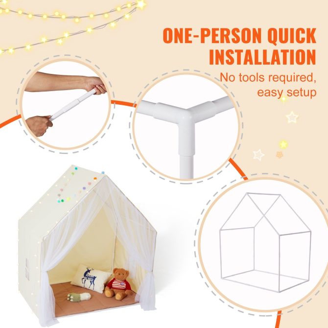 VEVOR Kids Play Tent, Kids Tent for Kids 1-5 Years Old, Toddler Tent with Mat and Tent Lamp, Tent for Kids with Windows for Indoor and Outdoor, Yurt Tent for Boys and Girls, Beige - Image 5