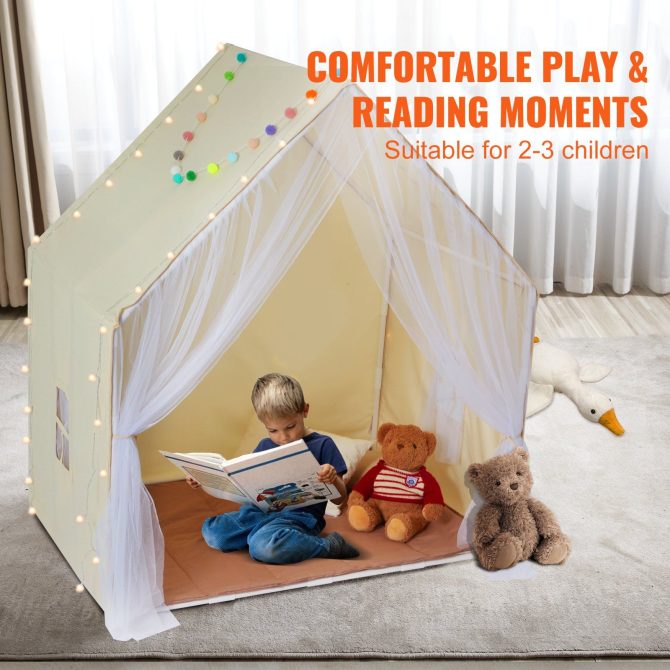 VEVOR Kids Play Tent, Kids Tent for Kids 1-5 Years Old, Toddler Tent with Mat and Tent Lamp, Tent for Kids with Windows for Indoor and Outdoor, Yurt Tent for Boys and Girls, Beige - Image 6