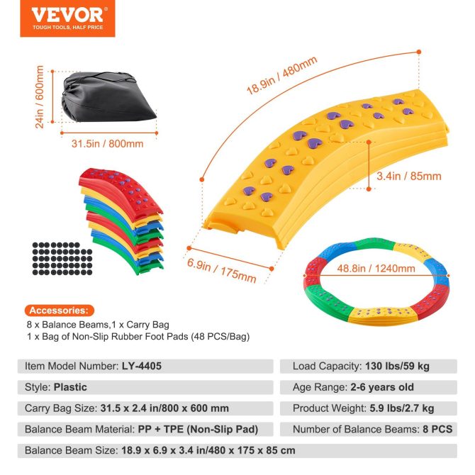 VEVOR Kids Balance Beam Stepping Stones Gymnastics Children Balance Board 8 PCS - Image 7