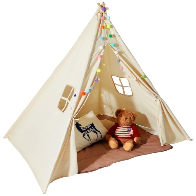 VEVOR Kids Play Tent, Teepee Tent for Kids 1-5 Years Old, Tent for Kids with Windows for Indoor and Outdoor, Toddler Tent with Mat and Plush Decorative Balls, for Boys and Girls, Beige - Image 11