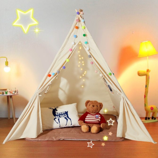 VEVOR Kids Play Tent, Teepee Tent for Kids 1-5 Years Old, Tent for Kids with Windows for Indoor and Outdoor, Toddler Tent with Mat and Plush Decorative Balls, for Boys and Girls, Beige - Image 8