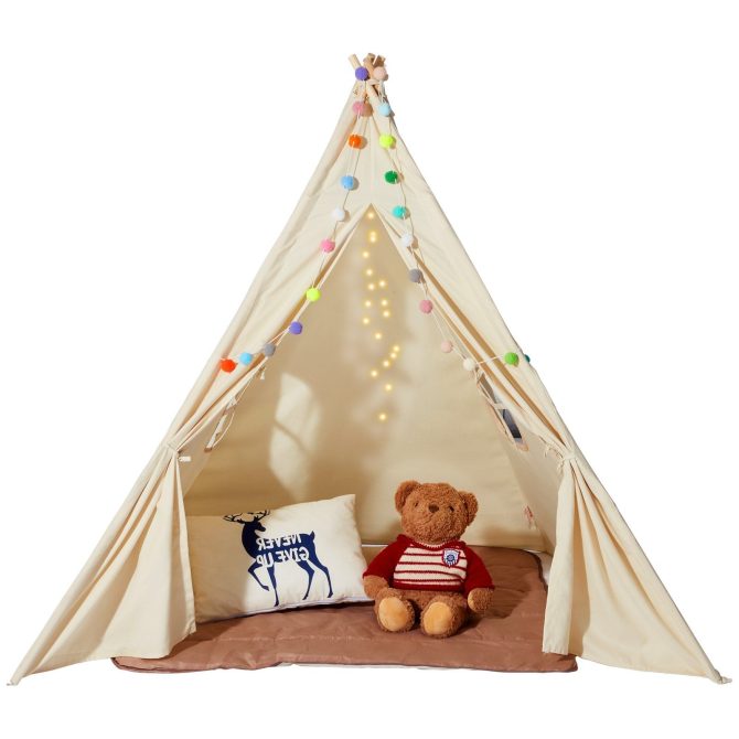 VEVOR Kids Play Tent, Teepee Tent for Kids 1-5 Years Old, Tent for Kids with Windows for Indoor and Outdoor, Toddler Tent with Mat and Plush Decorative Balls, for Boys and Girls, Beige - Image 9