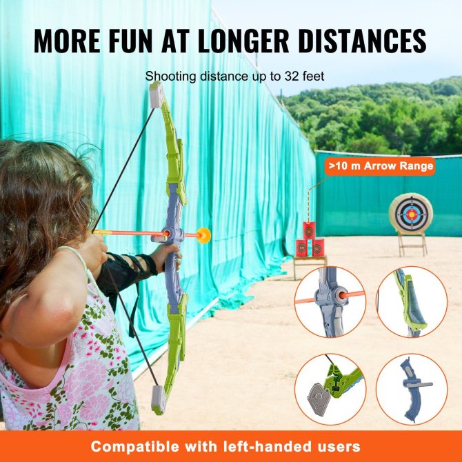 VEVOR Bow and Arrow Set for Kids, 2 Pack LED Light Up Archery Set with 20 Suction Cup Arrows, 2 Hanging Targets, 2 Quivers, 3 Target Cans, Outdoor Toy Birthday Gift for Boy & Girl 6 7 8 9 10+ Year Old - Image 3