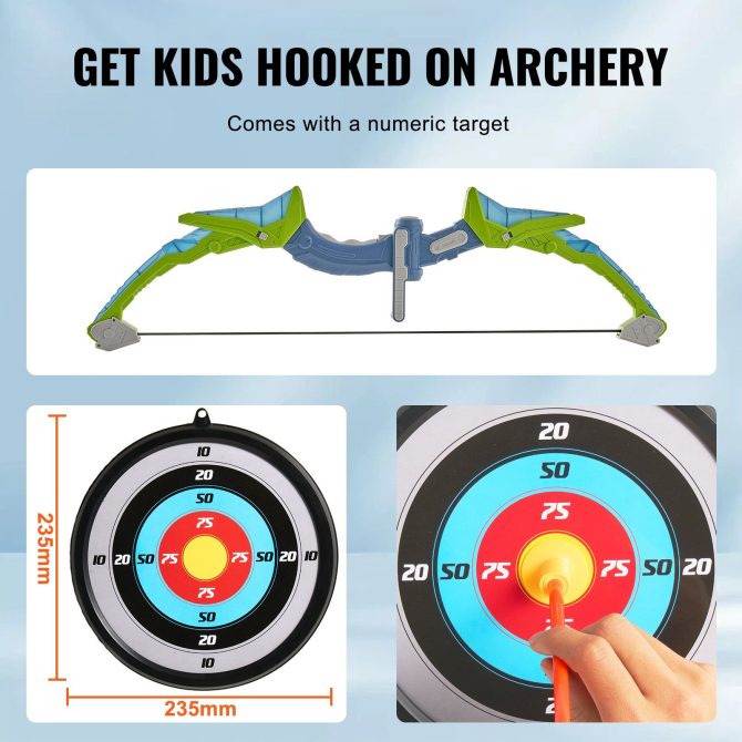 VEVOR Bow and Arrow Set for Kids, 2 Pack LED Light Up Archery Set with 20 Suction Cup Arrows, 2 Hanging Targets, 2 Quivers, 3 Target Cans, Outdoor Toy Birthday Gift for Boy & Girl 6 7 8 9 10+ Year Old - Image 5