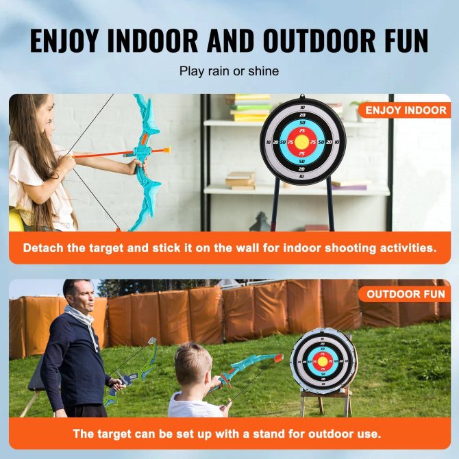 VEVOR Bow and Arrow Set for Kids, 2 Pack LED Light Up Archery Set with 20 Suction Cup Arrows, 2 Hanging Targets, 2 Quivers, 3 Target Cans, Outdoor Toy Birthday Gift for Boy & Girl 6 7 8 9 10+ Year Old - Image 6