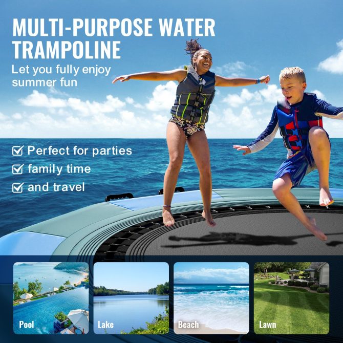 VEVOR Inflatable Water Bouncer, 12ft Recreational Water Trampoline, Portable Bounce Swim Platform with 3-Step Ladder & Electric Air Pump, Kids Adults Floating Rebounder for Pool, Lake, Water Sports - Image 6