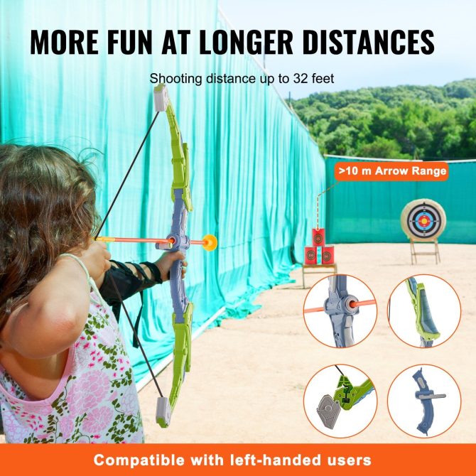 VEVOR Bow and Arrow Set for Kids, 2 Pack LED Light Up Archery Set with 20 Suction Cup Arrows, Standing Target, 2 Quivers, 2 Guns, 20 Soft Bullets, 3 Target Cans, Outdoor Toy for Boy & Girl 6+ Year Old - Image 3