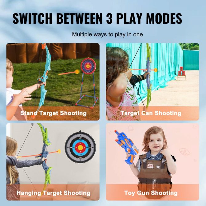 VEVOR Bow and Arrow Set for Kids, 2 Pack LED Light Up Archery Set with 20 Suction Cup Arrows, Standing Target, 2 Quivers, 2 Guns, 20 Soft Bullets, 3 Target Cans, Outdoor Toy for Boy & Girl 6+ Year Old - Image 4