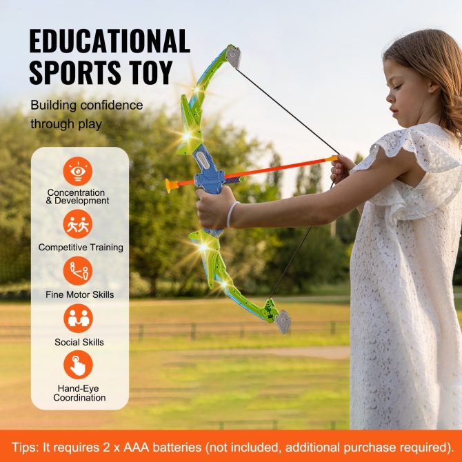 VEVOR Bow and Arrow Set for Kids, 2 Pack LED Light Up Archery Set with 20 Suction Cup Arrows, Standing Target, 2 Quivers, 2 Guns, 20 Soft Bullets, 3 Target Cans, Outdoor Toy for Boy & Girl 6+ Year Old - Image 7