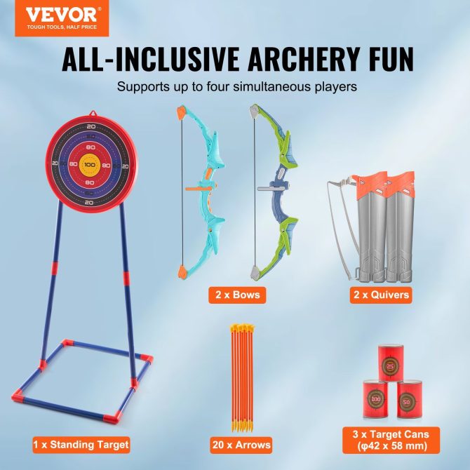 VEVOR Bow and Arrow Set for Kids, 2 Pack LED Light Up Archery Set with 20 Suction Cup Arrows, Standing Target, 2 Quivers, 3 Target Cans, Outdoor Toy Birthday Gift for Boys & Girls 6 7 8 9 10+ Year Old - Image 2