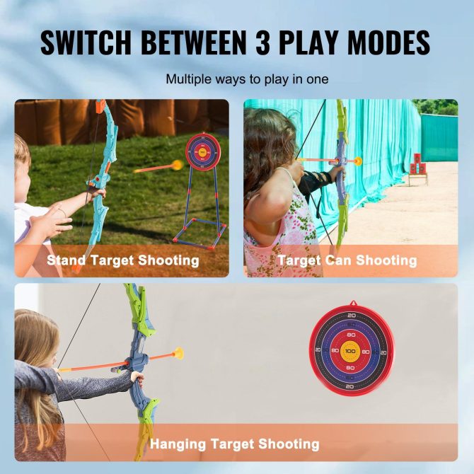 VEVOR Bow and Arrow Set for Kids, 2 Pack LED Light Up Archery Set with 20 Suction Cup Arrows, Standing Target, 2 Quivers, 3 Target Cans, Outdoor Toy Birthday Gift for Boys & Girls 6 7 8 9 10+ Year Old - Image 4