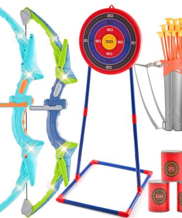 VEVOR Bow and Arrow Set for Kids, 2 Pack LED Light Up Archery Set with 20 Suction Cup Arrows, Standing Target, 2 Quivers, 3 Target Cans, Outdoor Toy Birthday Gift for Boys & Girls 6 7 8 9 10+ Year Old