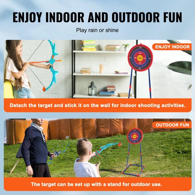 VEVOR Bow and Arrow Set for Kids, 2 Pack LED Light Up Archery Set with 20 Suction Cup Arrows, Standing Target, 2 Quivers, 3 Target Cans, Outdoor Toy Birthday Gift for Boys & Girls 6 7 8 9 10+ Year Old - Image 6