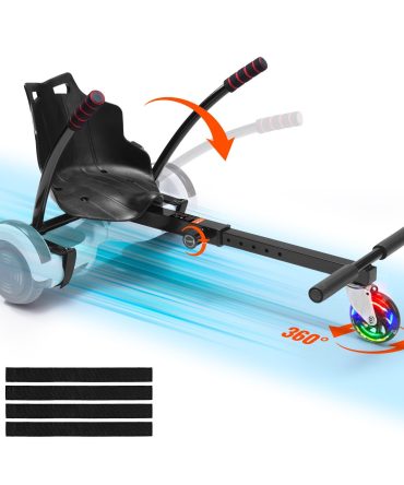 VEVOR Hoverboard Seat Attachment, for 6.5" 8" 8.5" 10" Hoverboards, with LED Lights, Grips Control, Adjustable Frame Length and 220 LBS Load Capacity, Hover Board Go Karts Accessory, for Kids Adults