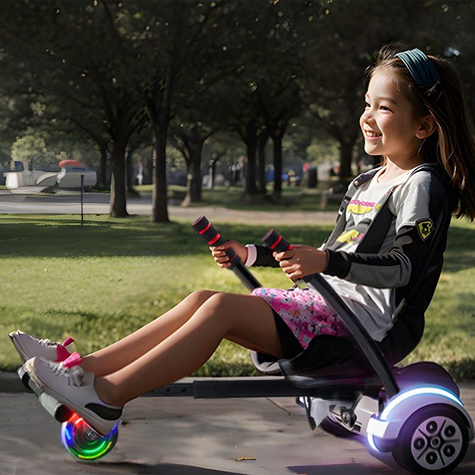 VEVOR Hoverboard Seat Attachment, for 6.5" 8" 8.5" 10" Hoverboards, with LED Lights, Grips Control, Adjustable Frame Length and 220 LBS Load Capacity, Hover Board Go Karts Accessory, for Kids Adults - Image 8