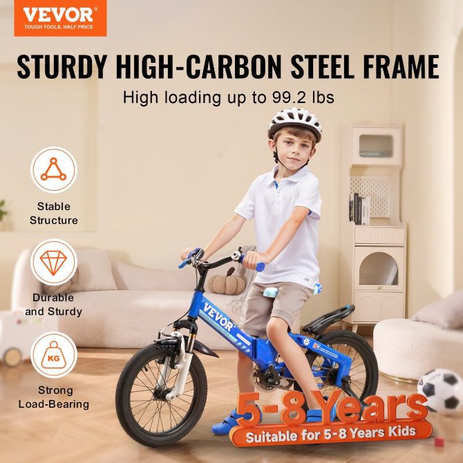 VEVOR Folding Toddler Balance Bike, 16" High-Carbon Steel Kids Bike with Adjustable Seat & Handlebar, Inflatable Tires, Portable Kids Balance Bicycle Gift for 5-8 Years Boys Girls, 99LBS Support - Image 2