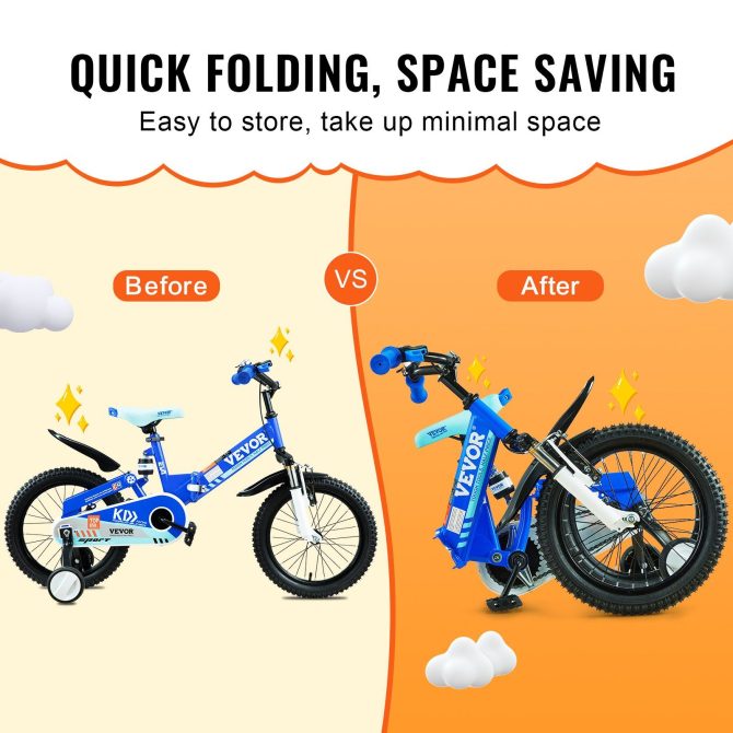 VEVOR Folding Toddler Balance Bike, 16" High-Carbon Steel Kids Bike with Adjustable Seat & Handlebar, Inflatable Tires, Portable Kids Balance Bicycle Gift for 5-8 Years Boys Girls, 99LBS Support - Image 3