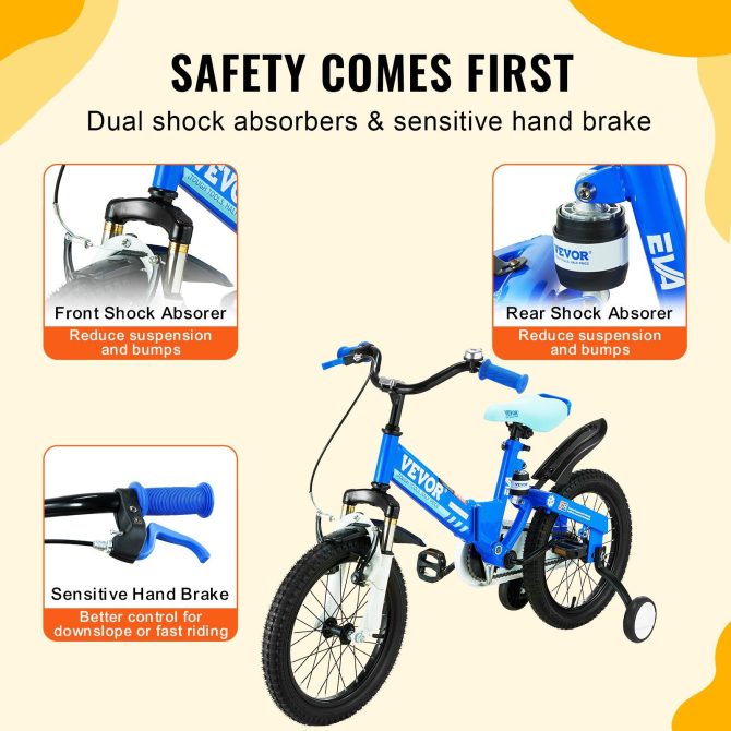 VEVOR Folding Toddler Balance Bike, 16" High-Carbon Steel Kids Bike with Adjustable Seat & Handlebar, Inflatable Tires, Portable Kids Balance Bicycle Gift for 5-8 Years Boys Girls, 99LBS Support - Image 4