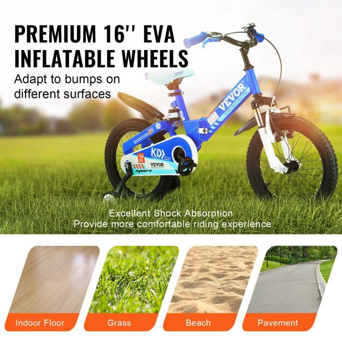 VEVOR Folding Toddler Balance Bike, 16" High-Carbon Steel Kids Bike with Adjustable Seat & Handlebar, Inflatable Tires, Portable Kids Balance Bicycle Gift for 5-8 Years Boys Girls, 99LBS Support - Image 6
