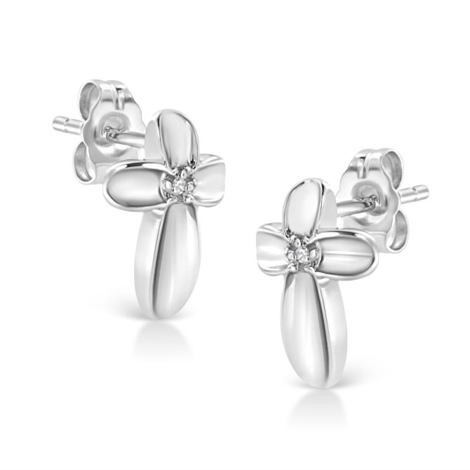 .925 Sterling Silver Prong Set Diamond Accent Floral Cross Stud Earring (I-J Color, I1-I2 Clarity) - Image 2