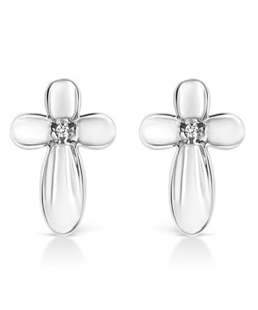 .925 Sterling Silver Prong Set Diamond Accent Floral Cross Stud Earring (I-J Color, I1-I2 Clarity)