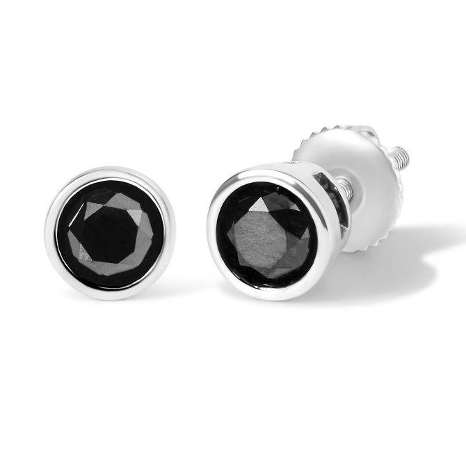 .925 Sterling Silver Round Brilliant-Cut Black Diamond Bezel-Set Stud Earrings with Screw Backs (Fancy Color-Enhanced, I2-I3 Clarity) - Image 20