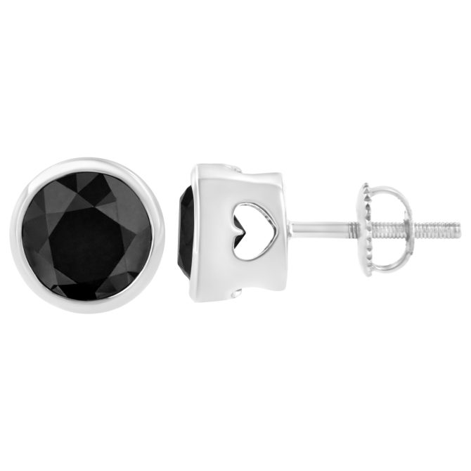 .925 Sterling Silver Round Brilliant-Cut Black Diamond Bezel-Set Stud Earrings with Screw Backs (Fancy Color-Enhanced, I2-I3 Clarity) - Image 22