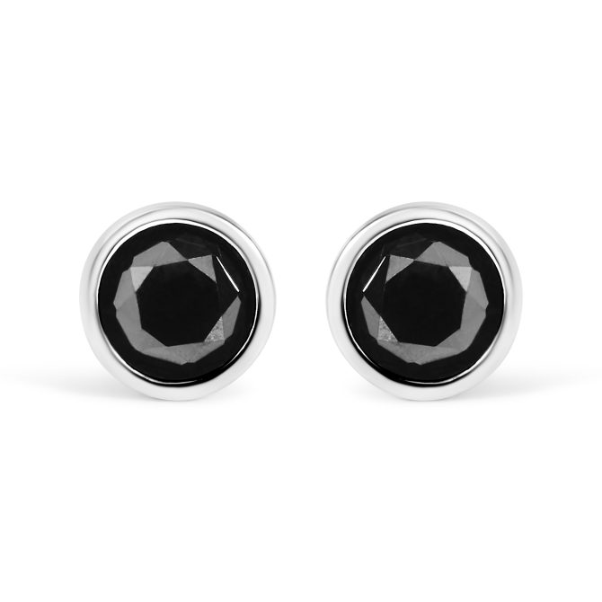 .925 Sterling Silver Round Brilliant-Cut Black Diamond Bezel-Set Stud Earrings with Screw Backs (Fancy Color-Enhanced, I2-I3 Clarity) - Image 19