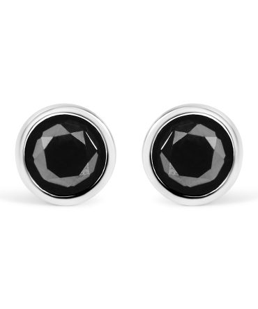 .925 Sterling Silver Round Brilliant-Cut Black Diamond Bezel-Set Stud Earrings with Screw Backs (Fancy Color-Enhanced, I2-I3 Clarity)