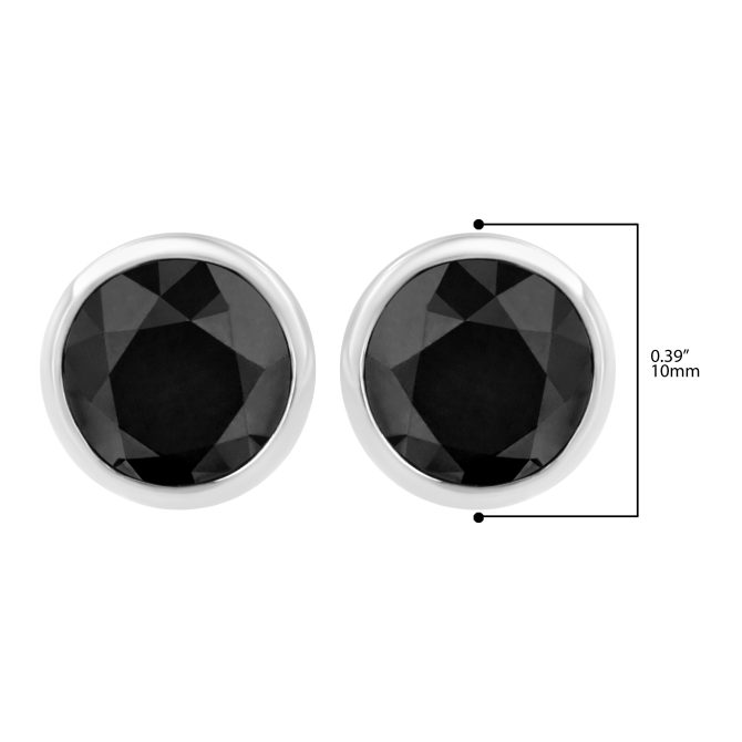 .925 Sterling Silver Round Brilliant-Cut Black Diamond Bezel-Set Stud Earrings with Screw Backs (Fancy Color-Enhanced, I2-I3 Clarity) - Image 12