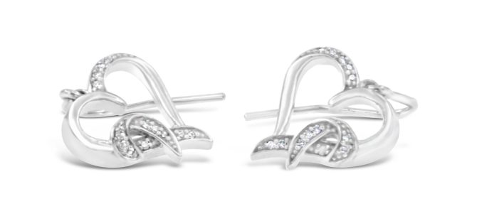 Sterling Silver Round Cut Diamond Heart Dangle Earrings (0.09 cttw, H-I Color, I1-I2 Clarity) - Image 2