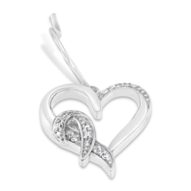 Sterling Silver Round Cut Diamond Heart Dangle Earrings (0.09 cttw, H-I Color, I1-I2 Clarity) - Image 3