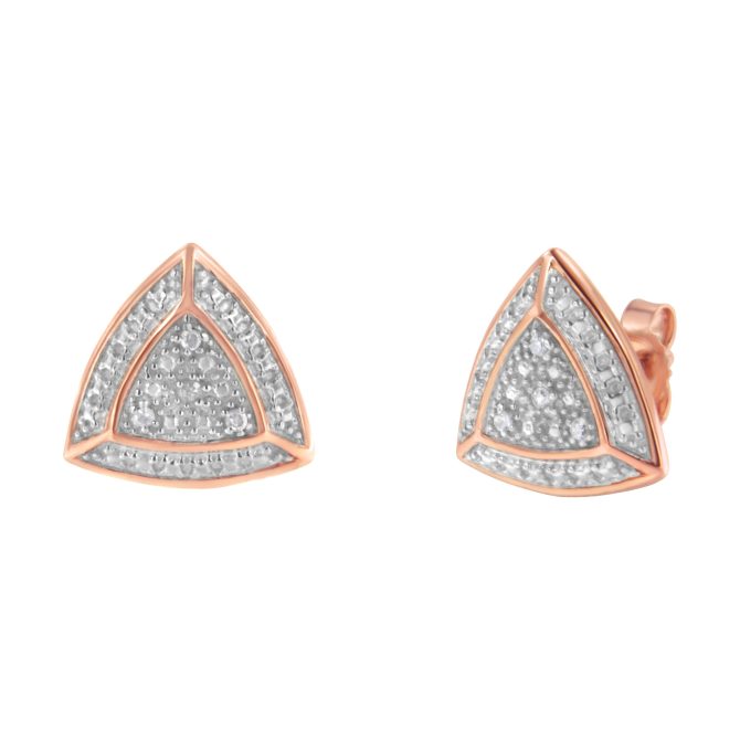 14K Rose Gold over .925 Sterling Silver Diamond-Accented Trillion Shaped 4-Stone Halo-Style Stud Earrings (H-I Color, I2-I3 Clarity) - Image 2