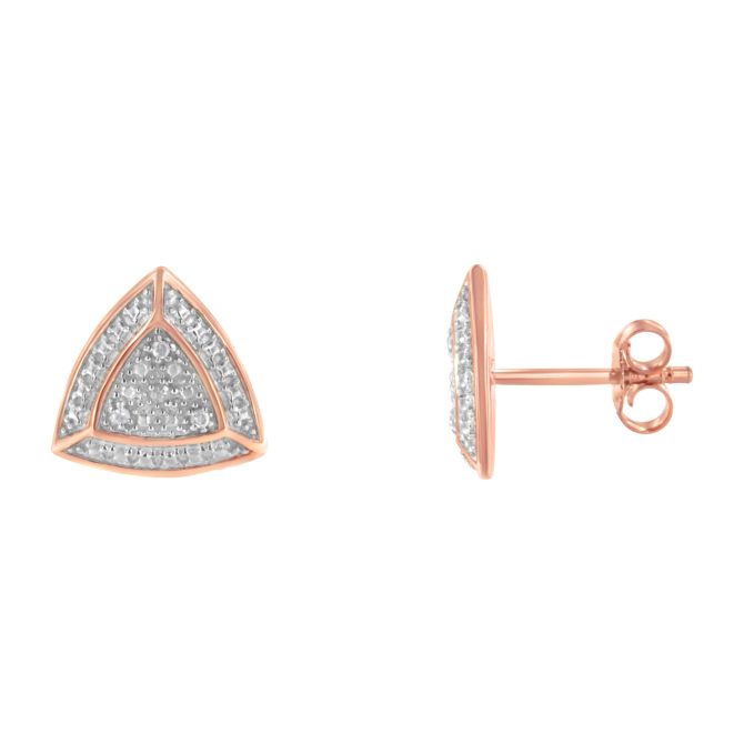 14K Rose Gold over .925 Sterling Silver Diamond-Accented Trillion Shaped 4-Stone Halo-Style Stud Earrings (H-I Color, I2-I3 Clarity) - Image 3