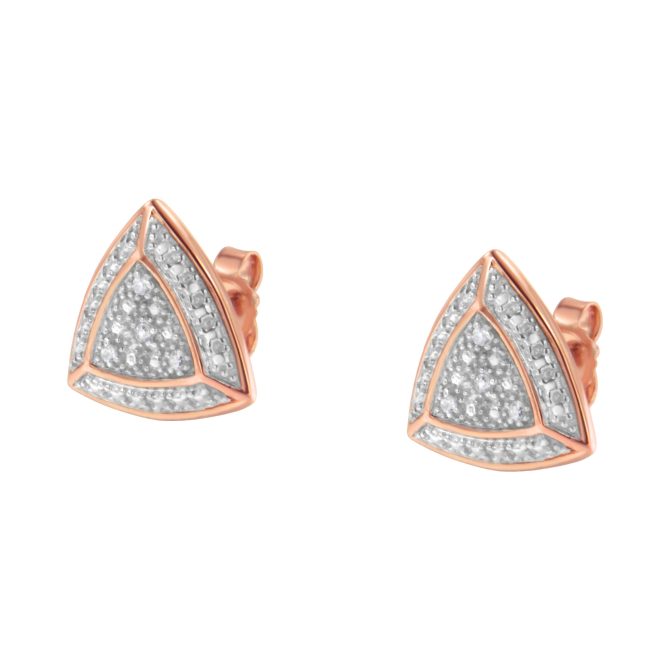 14K Rose Gold over .925 Sterling Silver Diamond-Accented Trillion Shaped 4-Stone Halo-Style Stud Earrings (H-I Color, I2-I3 Clarity) - Image 4