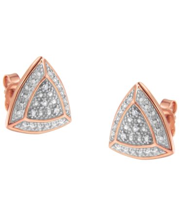 14K Rose Gold over .925 Sterling Silver Diamond-Accented Trillion Shaped 4-Stone Halo-Style Stud Earrings (H-I Color, I2-I3 Clarity)