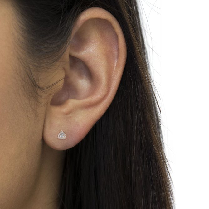 14K Rose Gold over .925 Sterling Silver Diamond-Accented Trillion Shaped 4-Stone Halo-Style Stud Earrings (H-I Color, I2-I3 Clarity) - Image 5