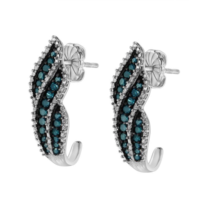 Sterling Silver .5 ct. TDW Treated Blue Diamond Dangling Stud Earrings (Blue, I1-I2) - Image 4