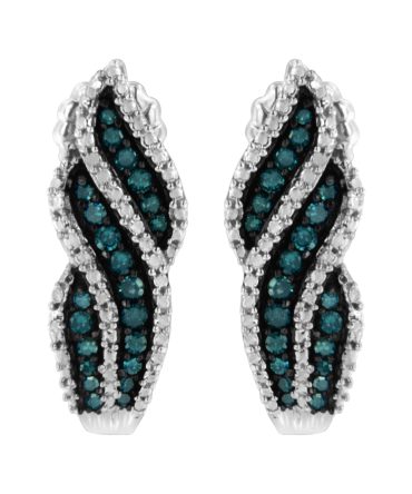 Sterling Silver .5 ct. TDW Treated Blue Diamond Dangling Stud Earrings (Blue, I1-I2)