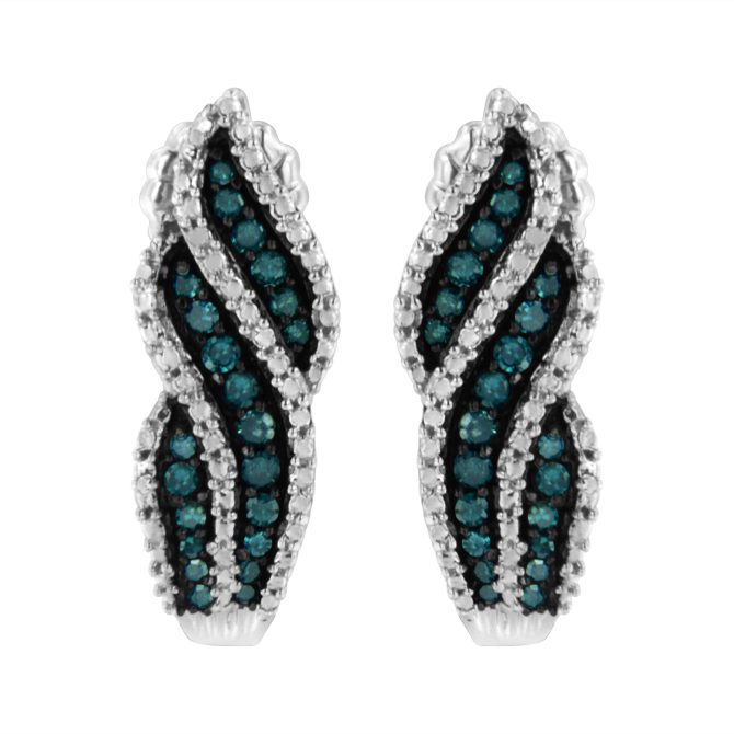 Sterling Silver .5 ct. TDW Treated Blue Diamond Dangling Stud Earrings (Blue, I1-I2)