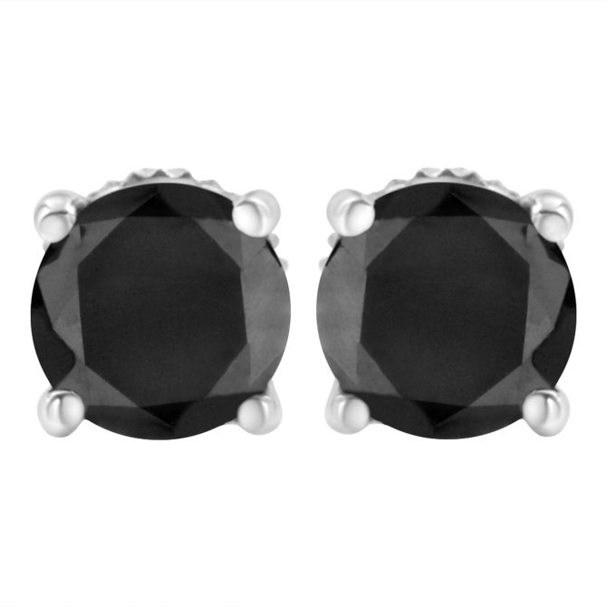 .925 Sterling Silver Round Brilliant-Cut Black Diamond Classic 4-Prong Stud Earrings with Screw Backs (Fancy Color-Enhanced, I2-I3 Clarity) - Image 7