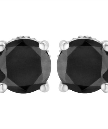 .925 Sterling Silver Round Brilliant-Cut Black Diamond Classic 4-Prong Stud Earrings with Screw Backs (Fancy Color-Enhanced, I2-I3 Clarity)