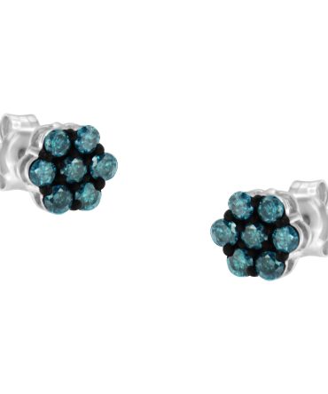 Sterling Silver Treated Blue Diamond Floral Stud Earrings (0.5 cttw, Blue Color, I2-I3 Clarity)