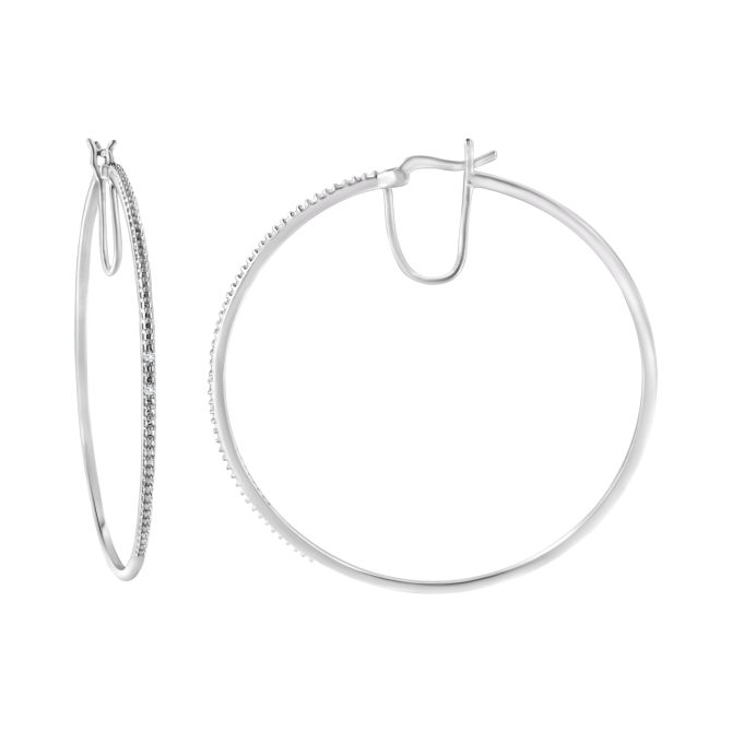 .925 Sterling Silver Diamond Accent Medium Sized Hoops Earrings (I-J Color, I2-I3 Clarity) - Image 2