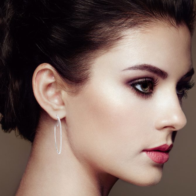 .925 Sterling Silver Diamond Accent Medium Sized Hoops Earrings (I-J Color, I2-I3 Clarity) - Image 4